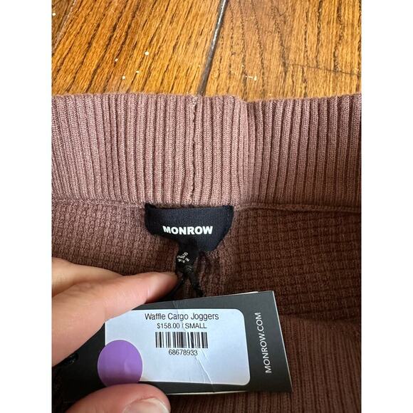 MONROW Waffle cargo joggers Burnt Caramel Small NWT - Picture 6 of 7